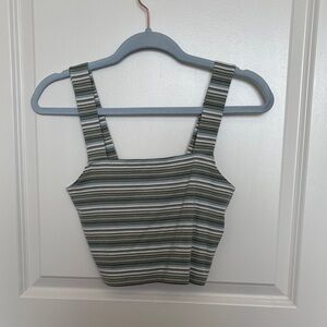 American Eagle Outfitters Striped Square-Neck Crop Top - Green, White, Black